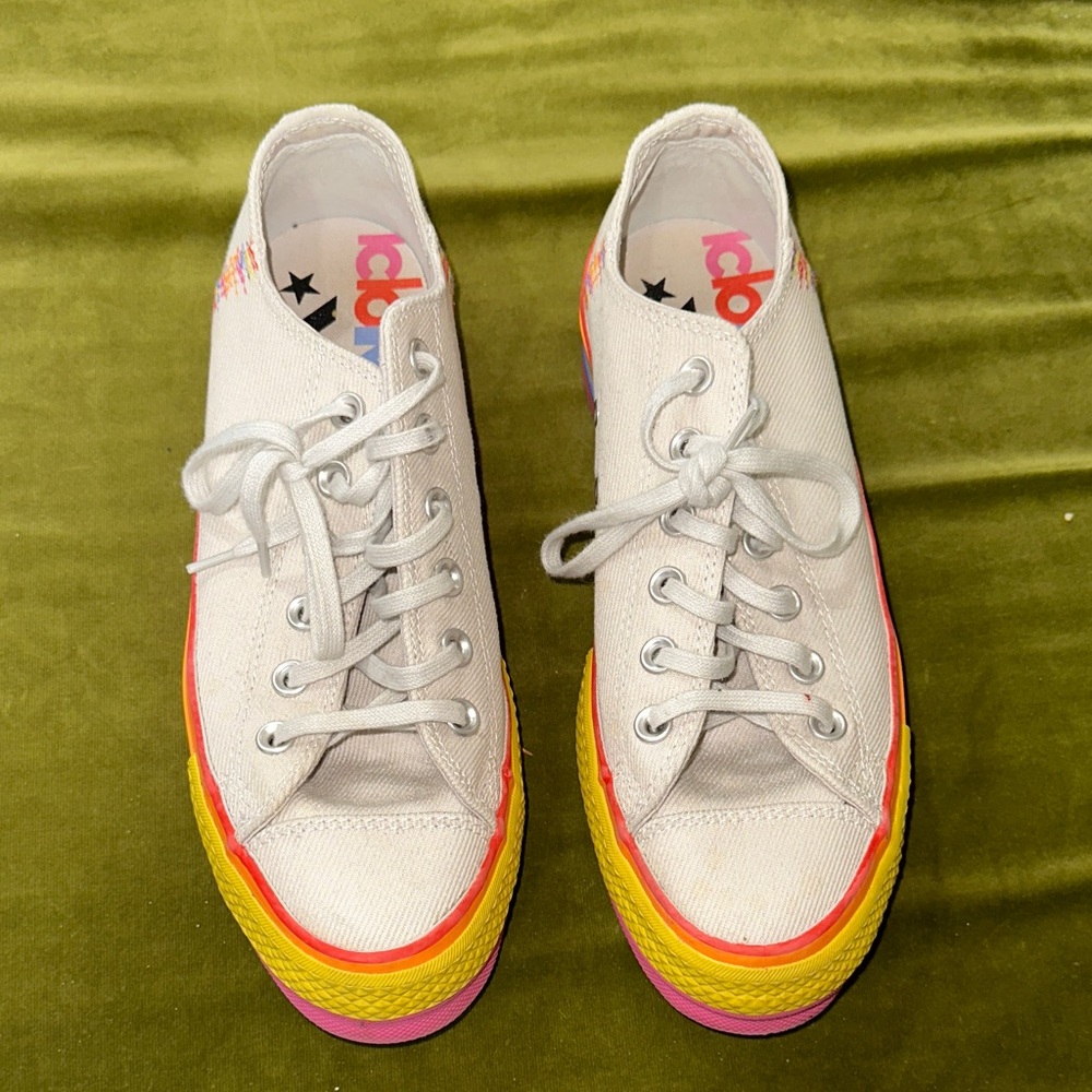 Converse White Sneakers with Pink and Yellow Accents